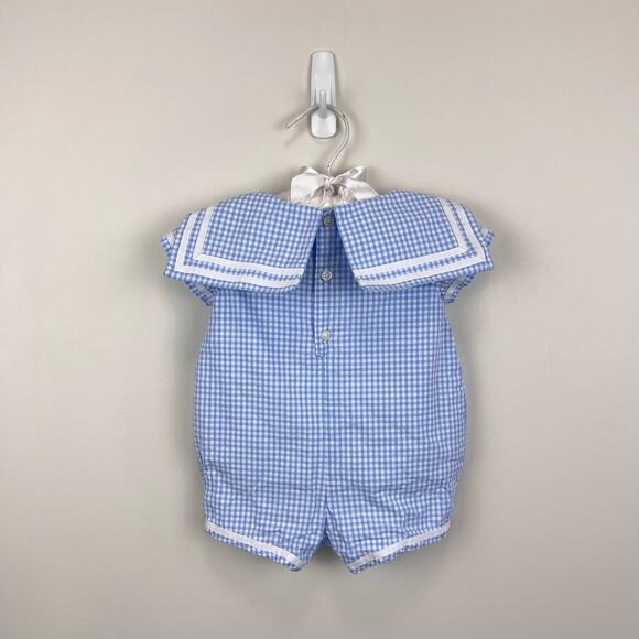 Janie and Jack The Gingham Sailor Baby Romper Blue Rose Gingham 0-3 Months - Picture 5 of 6